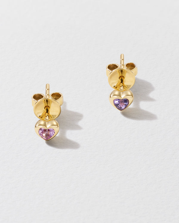 roxanne first Mini Pink & Purple Sapphire Total Stud Heart Earrings