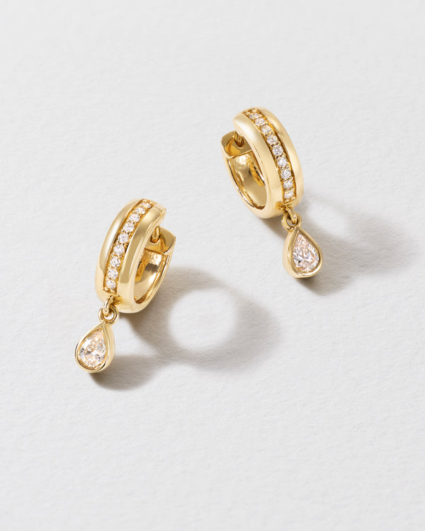 roxanne first Pear Diamond Stripe Drop Hoop Earrings