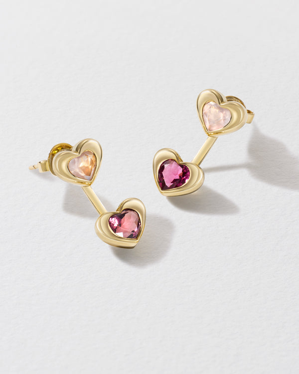 Roxanne First Quartz & Tourmaline Hearts Stud & Jacket Earrings