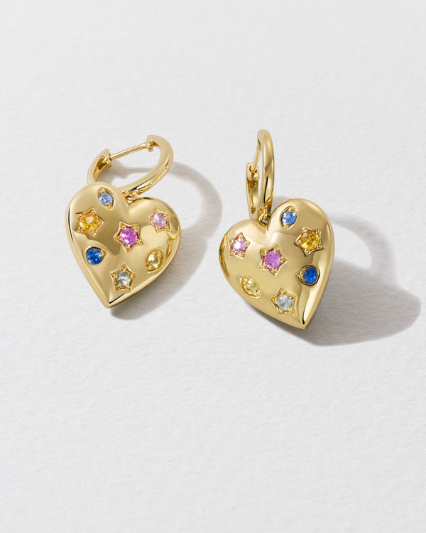 Roxanne First Rainbow Sapphire Confetti Heart Hoop Earrings