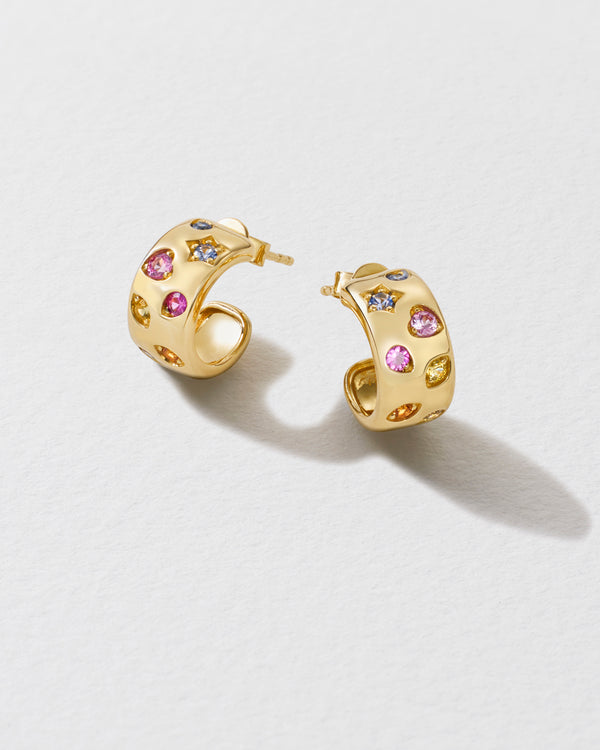 roxanne first Rainbow Sapphire & Diamond Confetti Hoop Earrings