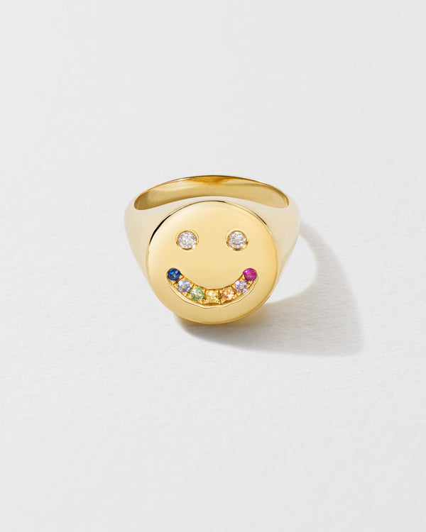 roxanne first Rainbow Sapphire & Diamond Happy Signet Ring