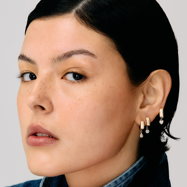 Roxanne First Round Diamond Everyday Drop Hoop Earrings