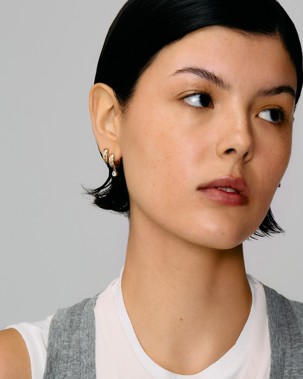 Roxanne First Round Diamond Polka Dot Drop Hoop Earrings