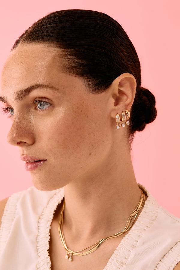 Roxanne First Round Diamond Stripe Drop Hoop Earrings