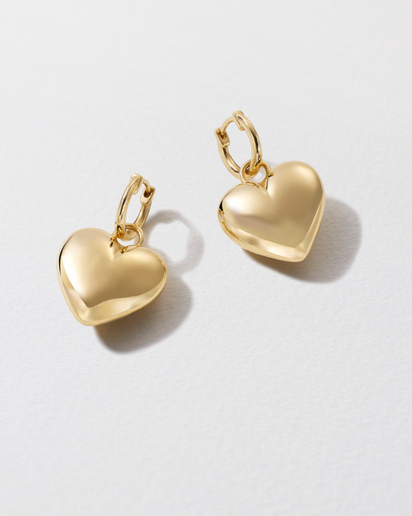 roxanne first Gold Puffy Heart Drop Hoop Earrings
