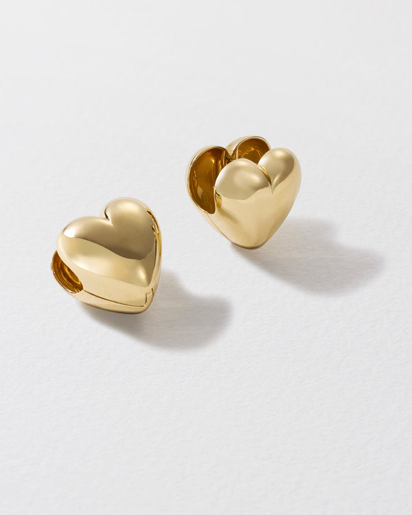Roxanne First Gold Puffy Heart Hoop Earrings