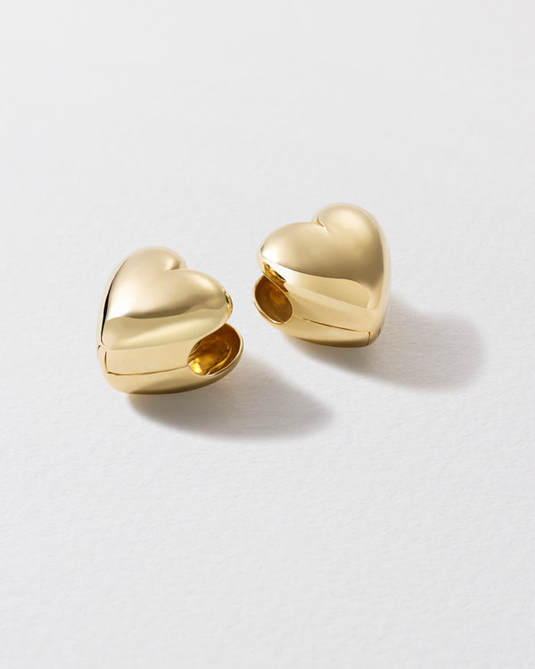roxanne first Gold Puffy Heart Hoop Earrings
