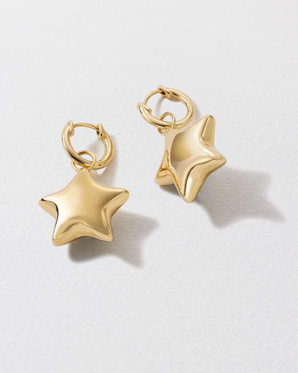 Roxanne First Gold Puffy Star Drop Hoop Earrings