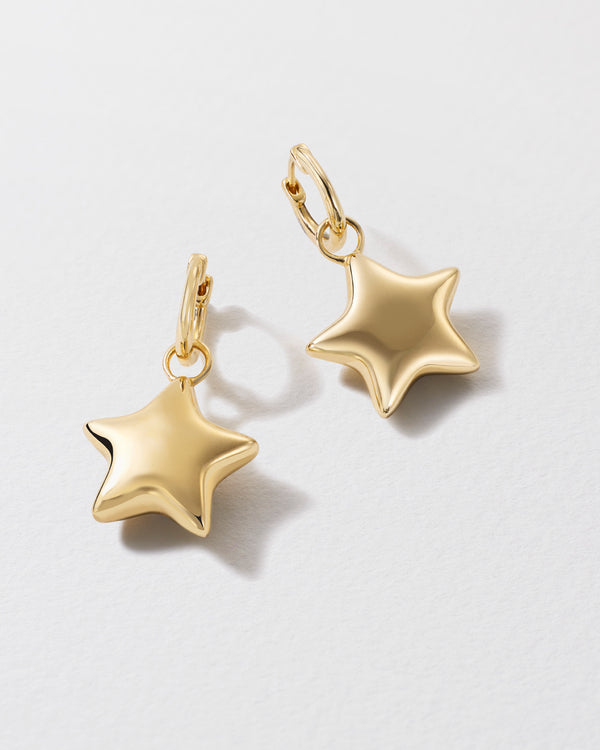 roxanne first Gold Puffy Star Drop Hoop Earrings