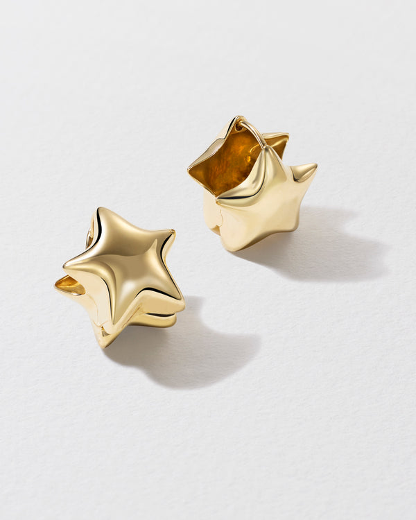 Roxanne First Gold Puffy Star Hoop Earrings