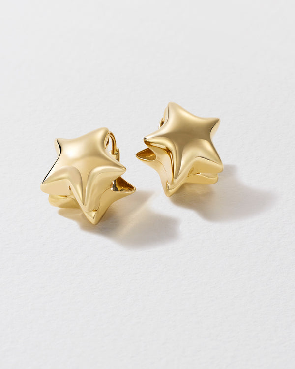 roxanne first Gold Puffy Star Hoop Earrings