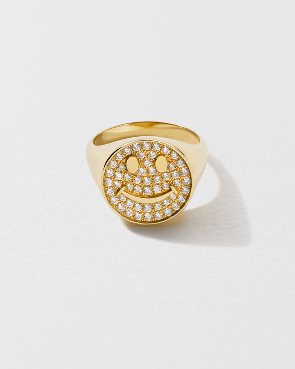 roxanne first Pavé Diamond Happy Signet Ring