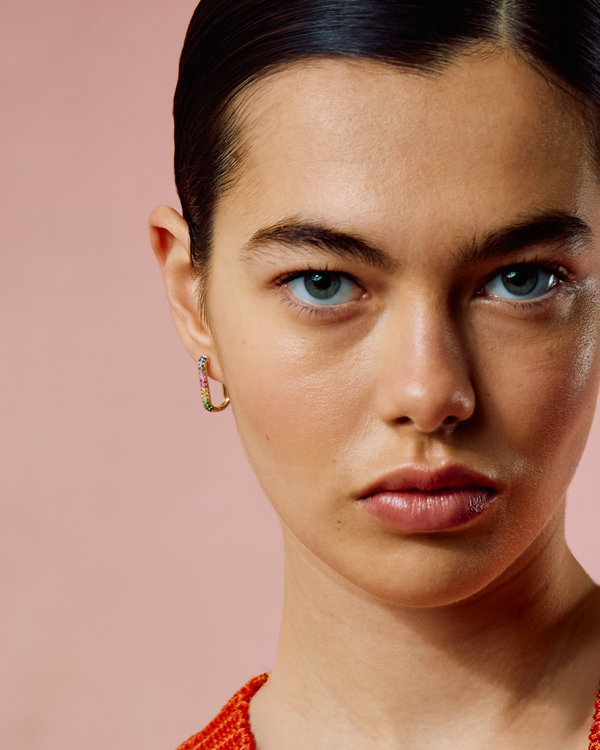 Roxanne First Rainbow Sapphire Oval Hoop Earrings