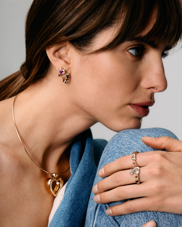 Roxanne First Tourmaline & Garnet Total Stud Double Heart Earring