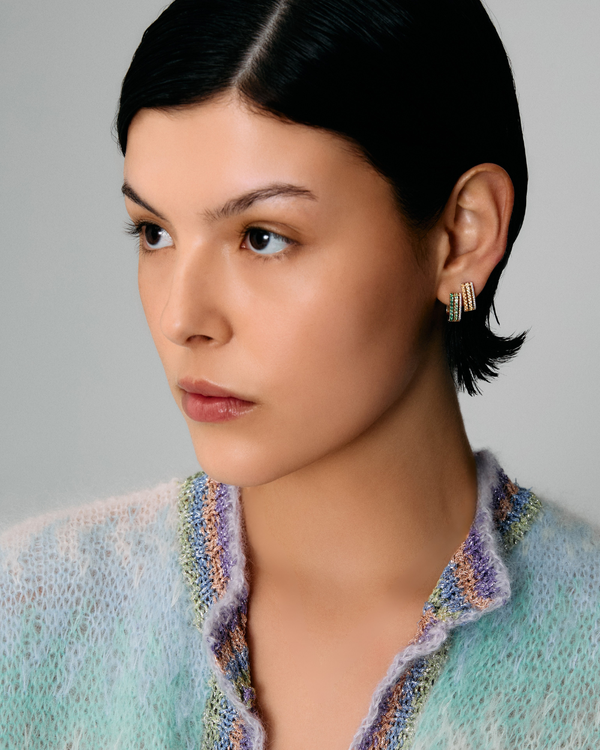 Roxanne First Triple Diamond & Yellow Sapphire Row Hoop Earring