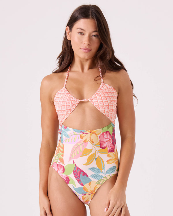 roxy Hot Tropcs Peek A Boo Moderate One Piece Swimsuit