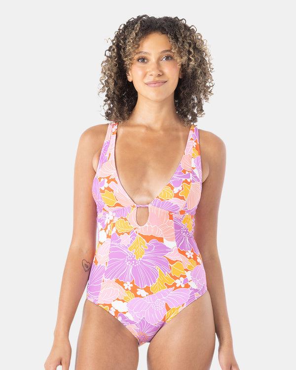 roxy Bell Bottom Blooms Plunge One Piece Swimsuit