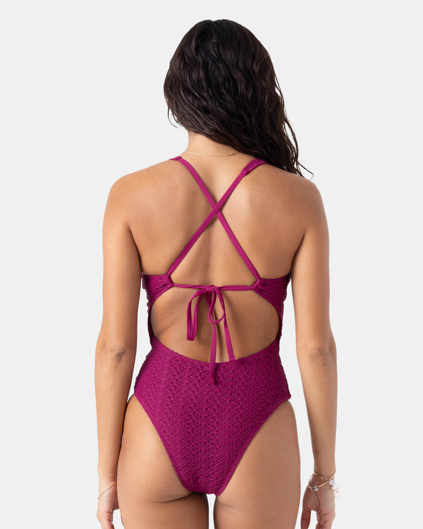 Roxy Crochet Plunge One Piece Swimsuit