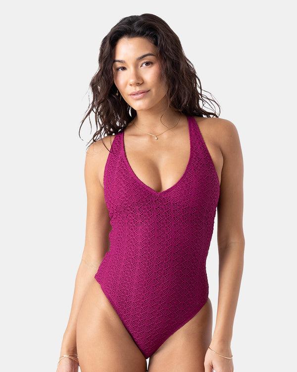 roxy Crochet Plunge One Piece Swimsuit