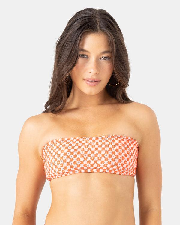 roxy Flower Power Lace Up Bandeau Bikini Top
