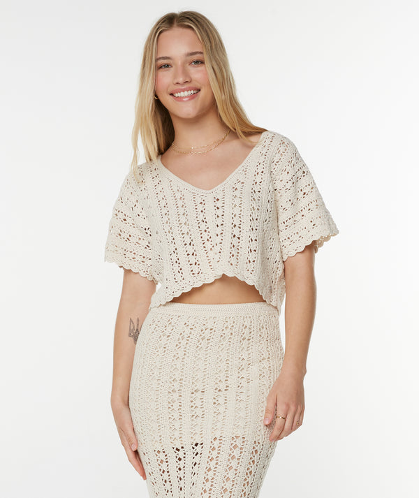 roxy Sea Swirl Crochet Tee