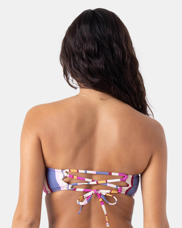 Roxy Sunset Swells Lace Up Bandeau Bikini Top