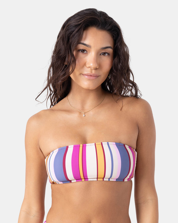 roxy Sunset Swells Lace Up Bandeau Bikini Top