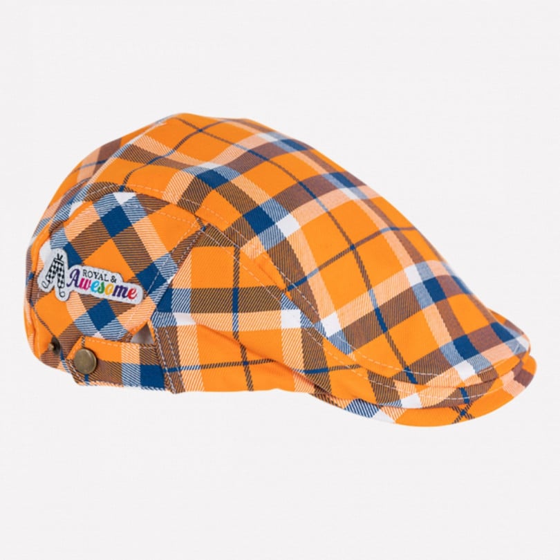 royal & awesome Tangerine Tartan Flat Cap