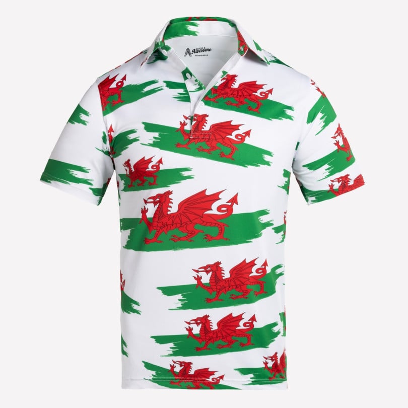 royal & awesome Welsh Flag Y Ddraig Goch Polo