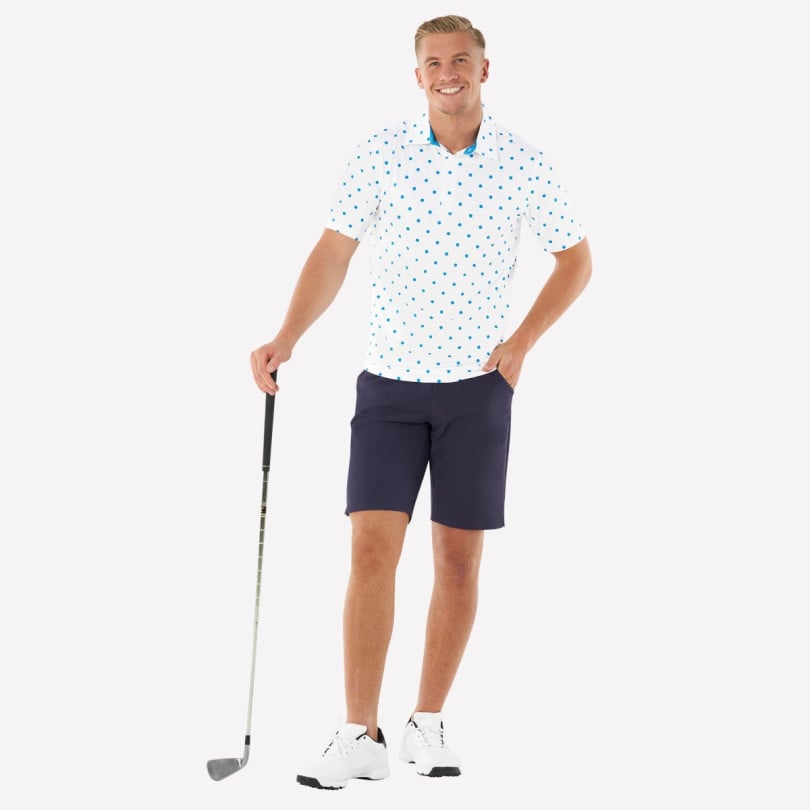 Royal & Awesome White And Blue Dots Polo