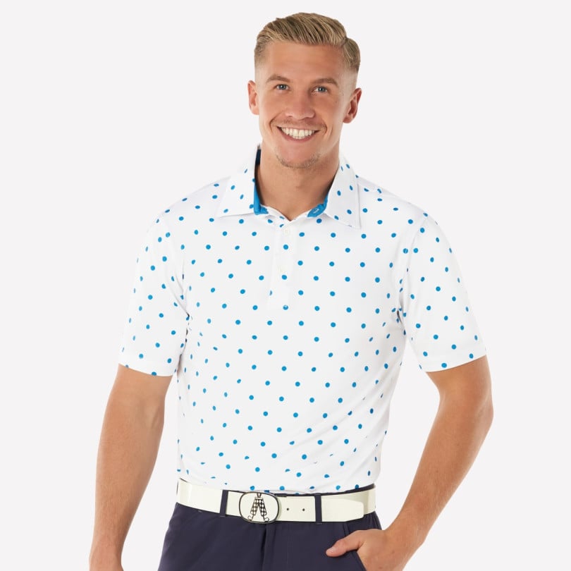 Royal & Awesome White And Blue Dots Polo