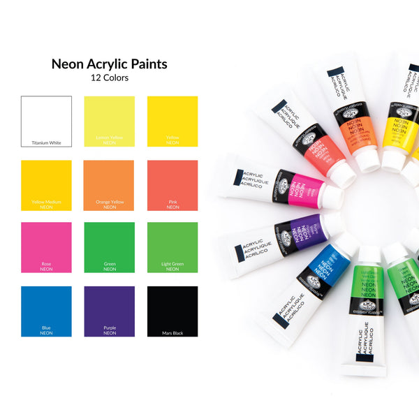 Royal And Langnickel ACRNEON-12 | Essentials™ 12pc Neon Acrylic Paint Pack