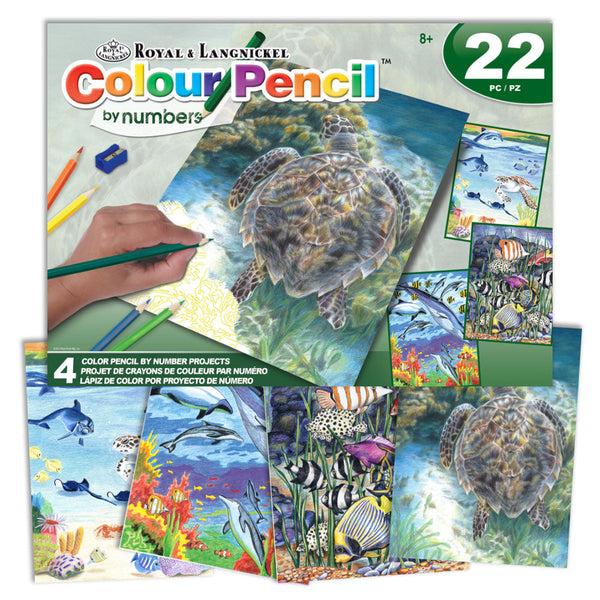 royal and langnickel AVS-CPN201 | Colour Pencil by numbers™ 22pc 8" x 10" Sea Life 4 Project Box Set