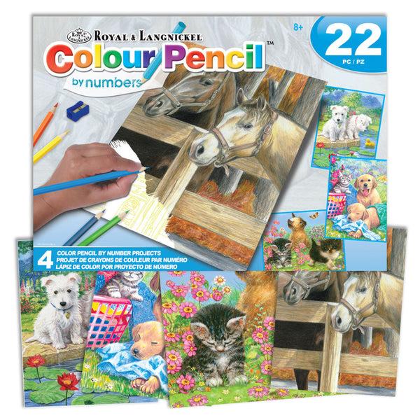 royal and langnickel AVS-CPN219 | Colour Pencil by numbers™ 22pc 8" x 10" Animals 4 Project Box Set