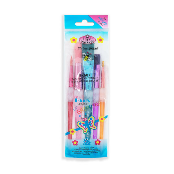 royal and langnickel BK687 | Big Kid's Choice™ Lil' Grippers™ 5pc Nylon Chubby Round/Flat Brush Set