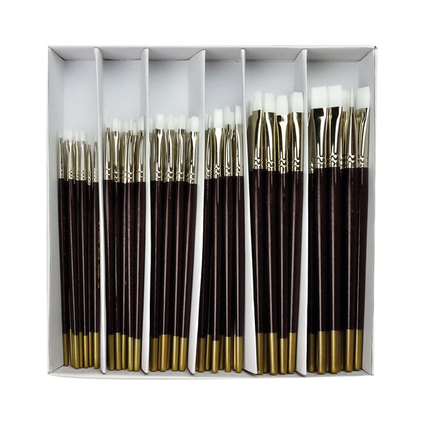 royal and langnickel BLBOX-WTFLAT-72 | 72pc White Taklon Flat Brush Display Box