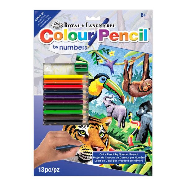 royal and langnickel CPN4 | Colour Pencil by numbers™ 13pc 8.75" x 11.75" Jungle Animals Project