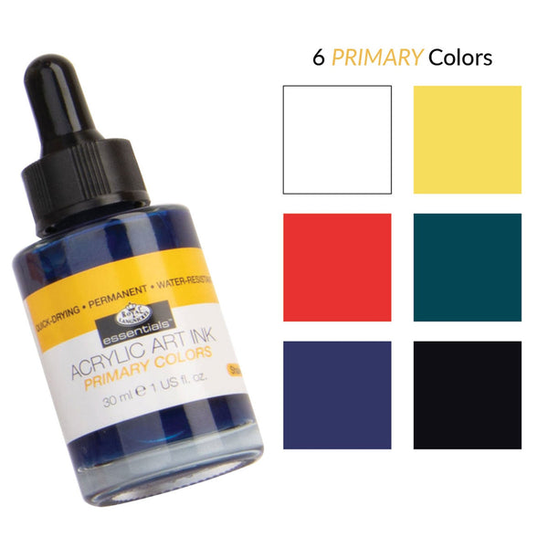 Royal And Langnickel INK-SET2 | Essentials™ 6pc Primary Colors Acrylic Art Ink Bottles