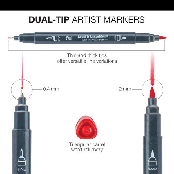 Royal And Langnickel MARK-2402 | 30pc Fineliner And Pointed Round Dual-Tip Artist Markers