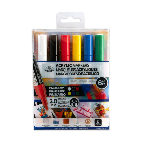 royal and langnickel MARK-2721 | 6PC Acrylic 2mm Reversible Tip Primary Markers