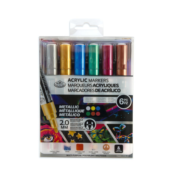 royal and langnickel MARK-2729 | 6PC Acrylic 2mm Reversible Tip Metallic Markers