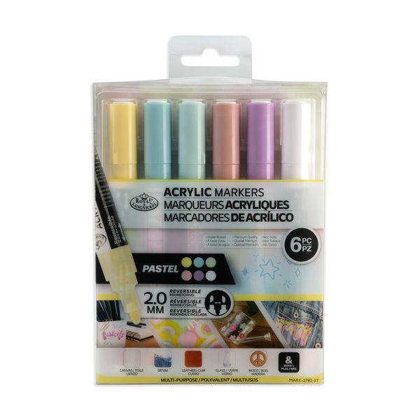 royal and langnickel MARK-2782 | 6PC Acrylic 2mm Reversible Tip Pastel Markers