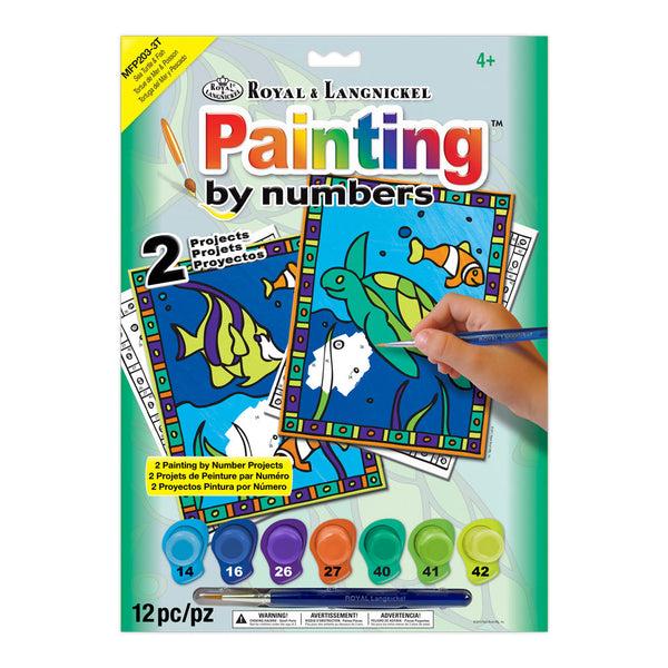 royal and langnickel MFP203 | Painting by numbers™ Children's 12pc 8.75" x 11.75" Sea Turtle & Fish Painting Project 2-Pack