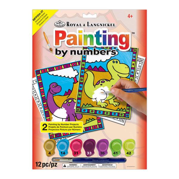royal and langnickel MFP204 | Painting by numbers™ Children's 12pc 8.75" x 11.75" Dinosaurs & Volcano Painting Project 2-Pack