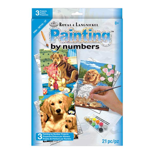royal and langnickel PBN-SET43 | Painting by numbers™ 21pc 8.75" x 11.75" Small Dogs Painting Project 3-Pack