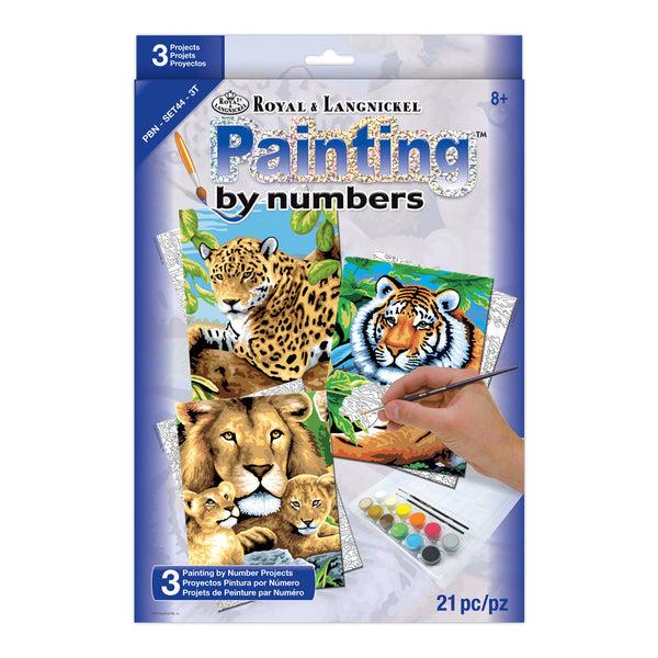 royal and langnickel PBN-SET44 | Painting by numbers™ 21pc 8.75" x 11.75" Jungle Cats Painting Project 3-Pack