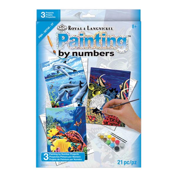 royal and langnickel PBN-SET46 | Painting by numbers™ 21pc 8.75" x 11.75" Sea Life Painting Project 3-Pack