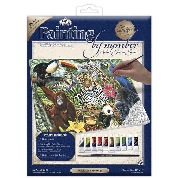 royal and langnickel PCL3 | Painting by numbers™ 13pc 11" x 14" Zoo Montage Canvas Painting Project
