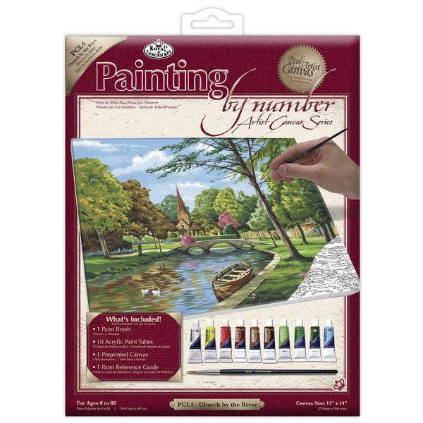 royal and langnickel PCL4 | Painting by numbers™ 13pc 11" x 14" Church by the River Canvas Painting Project